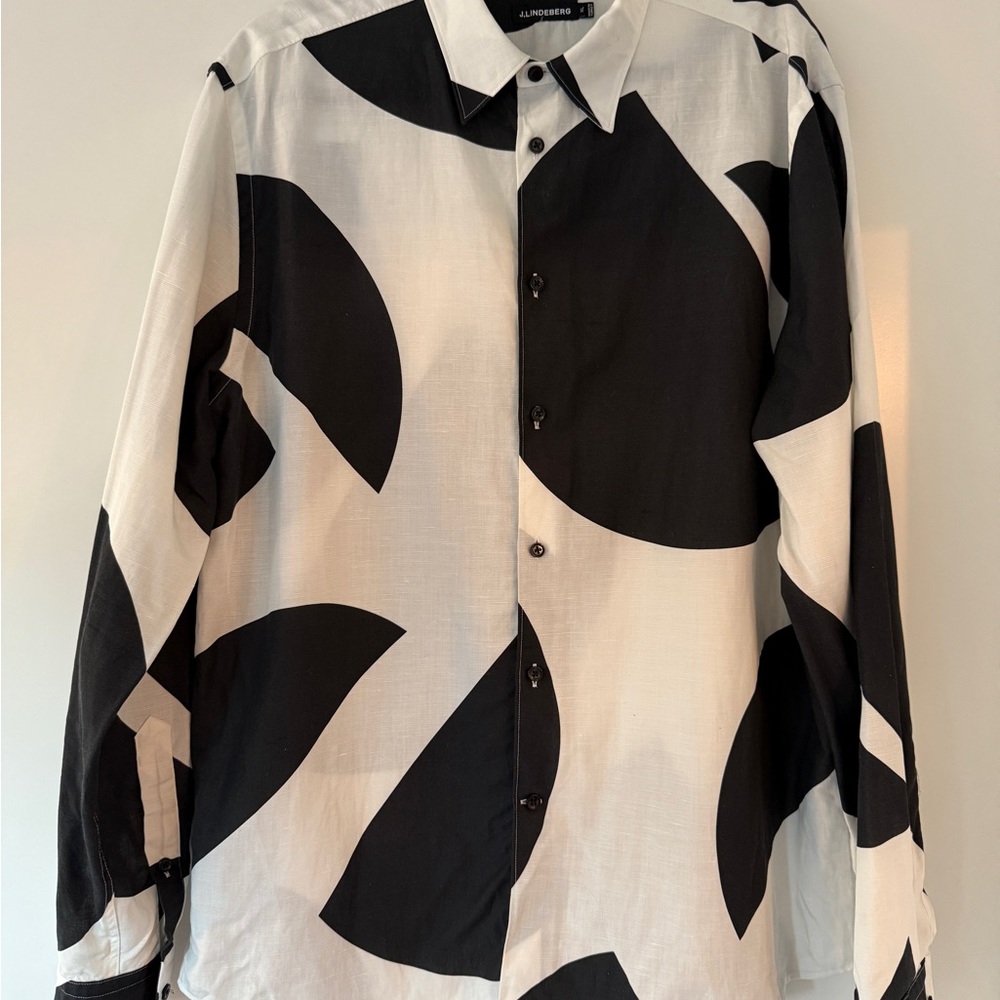 J.Lindeberg Black and White Casual Button Down Shirt with Artistic Pattern